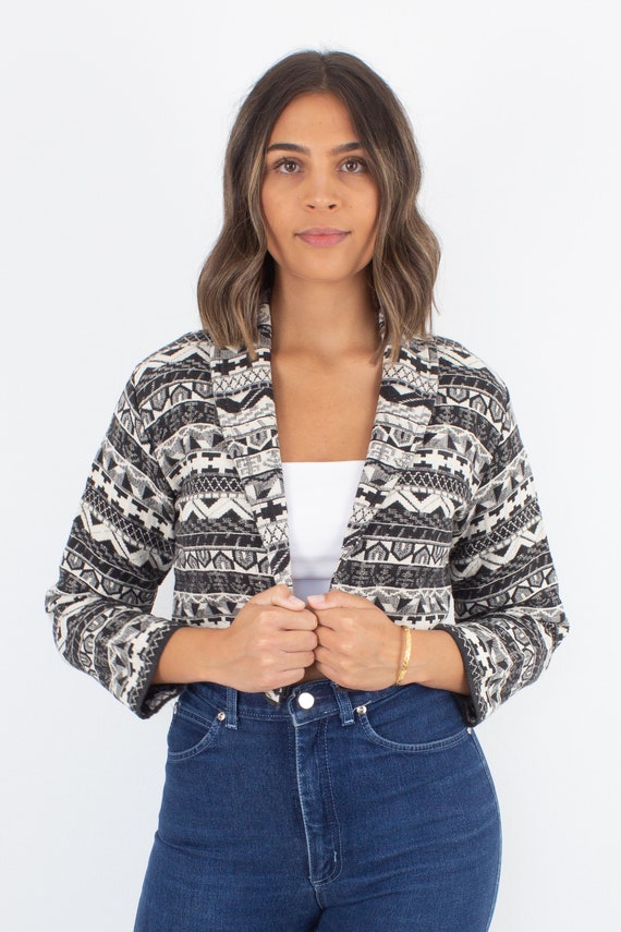 80s 1980s Black & White Southwestern Jacket | Cot… - image 4