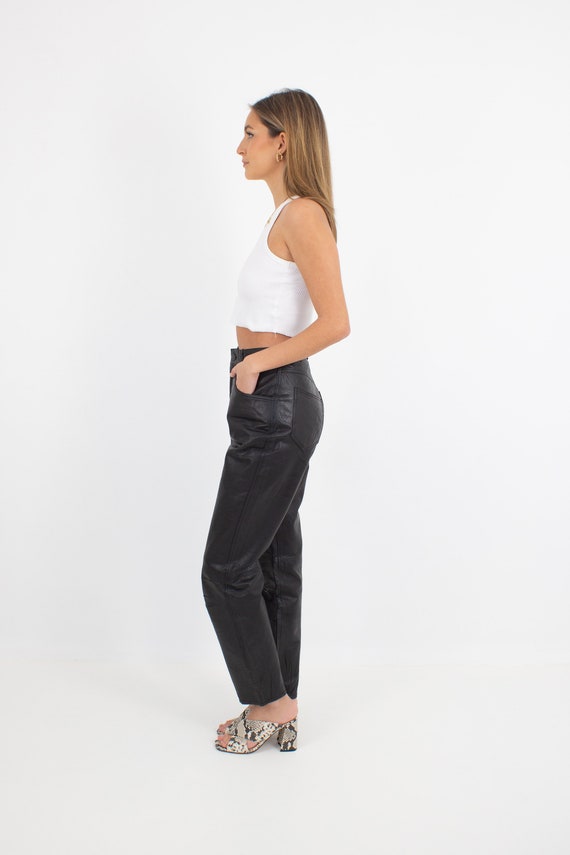 Black Leather Pants | High Waist Rise Leather Tro… - image 6