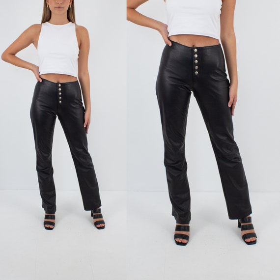 NADDA | Leather Low Rise Pants - Black / XS