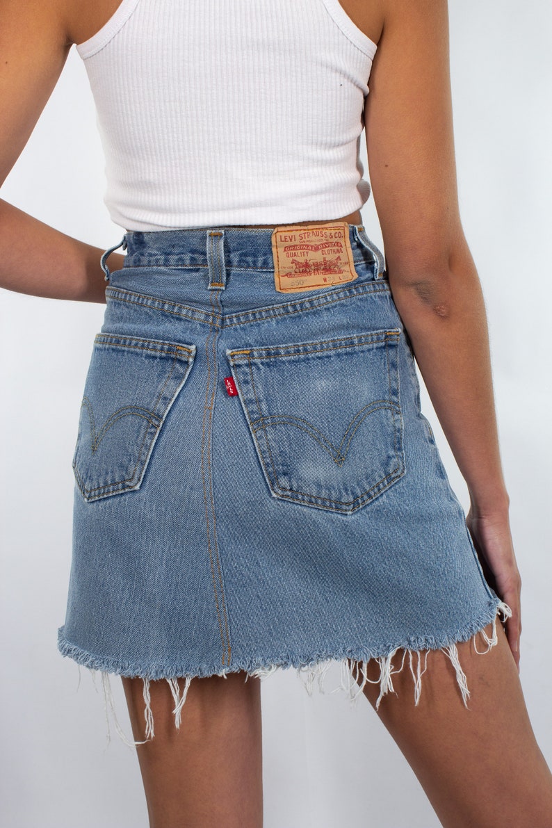 Vintage 90s Blue Levis High Waist Denim Mini Skirt Raw Hem 8 - Etsy ...