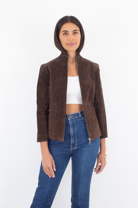 00's Y2K 2000's Vintage Brown Suede Leather Jacke… - image 2