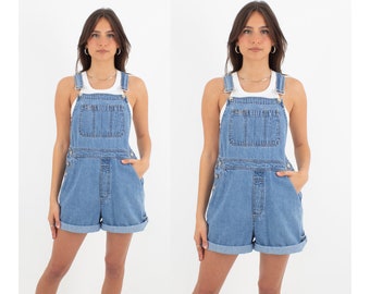 90s 1990s Mid Medium Blue Short Denim Overalls | Unisex Mens Ladies Womens Girls | Short Overalls Dungarees (#2MID) - Sizes XS, S, M, L & XL