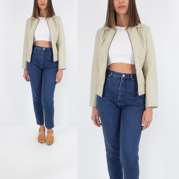 60/70s Style Beige Leather Jacket | Mod Leather Ja