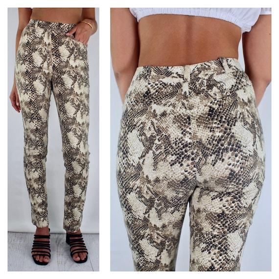 Vintage 90s Y2K High Waist Stretch Snakeskin Animal Print Pants Size S  AU/UK 8 US 4 