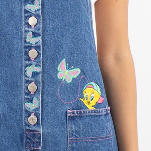 90s 1990s Tweety Bird Short Blue Denim Cotton Overalls Official Looney Tunes Womens Ladies Girls Denim Overalls Dungarees Size XS/S image 3