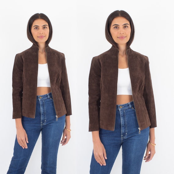 00's Y2K 2000's Vintage Brown Suede Leather Jacke… - image 1