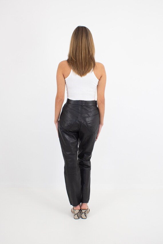 Black Leather Pants | High Waist Rise Leather Tro… - image 8