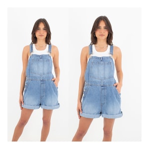 90s 1990s Mid Medium Blue Short Denim Cotton Overalls | Spring Summer Dungarees | Unisex Mens Womens Ladies Overalls (#1MID) - 2 Sizes M & L