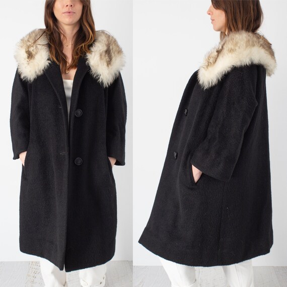 Wool & Mohair Black Coat with Faux Fur Trim - Free