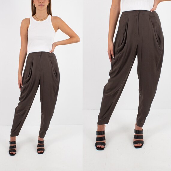 Brown Pure Silk Harem Pants Trousers | High Waist