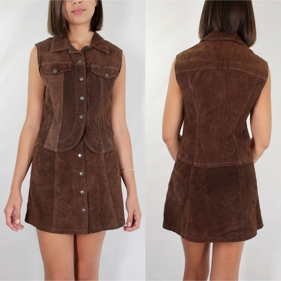 Leather Vest // Matching Set // Leather Top and Sk