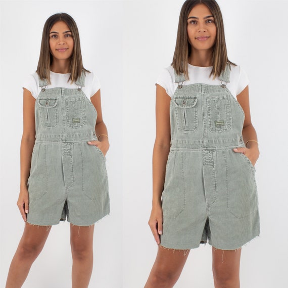 90s 1990s Mint Green Corduroy Short Overalls Dunga
