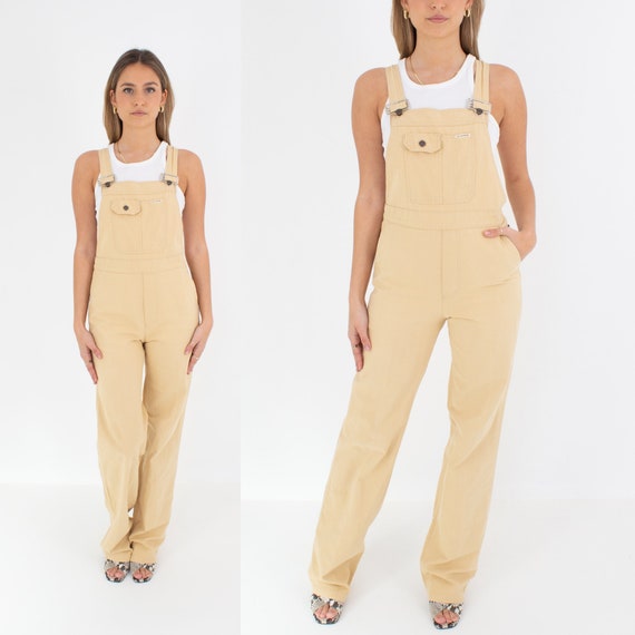 70s 1970s Mustard Long Denim Cotton Overalls Jump… - image 1