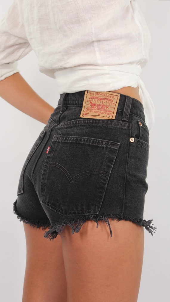 Vintage 90s Black Levis High Waist Cut off Denim Shorts 11 Sizes