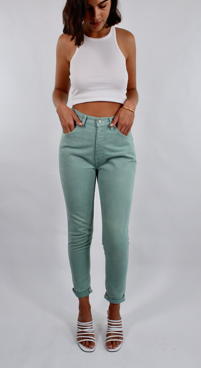 Vintage 80s 90s Mint Green Levis High Waist Cotton Jeans Size S AU/UK 8 US 4 image 4