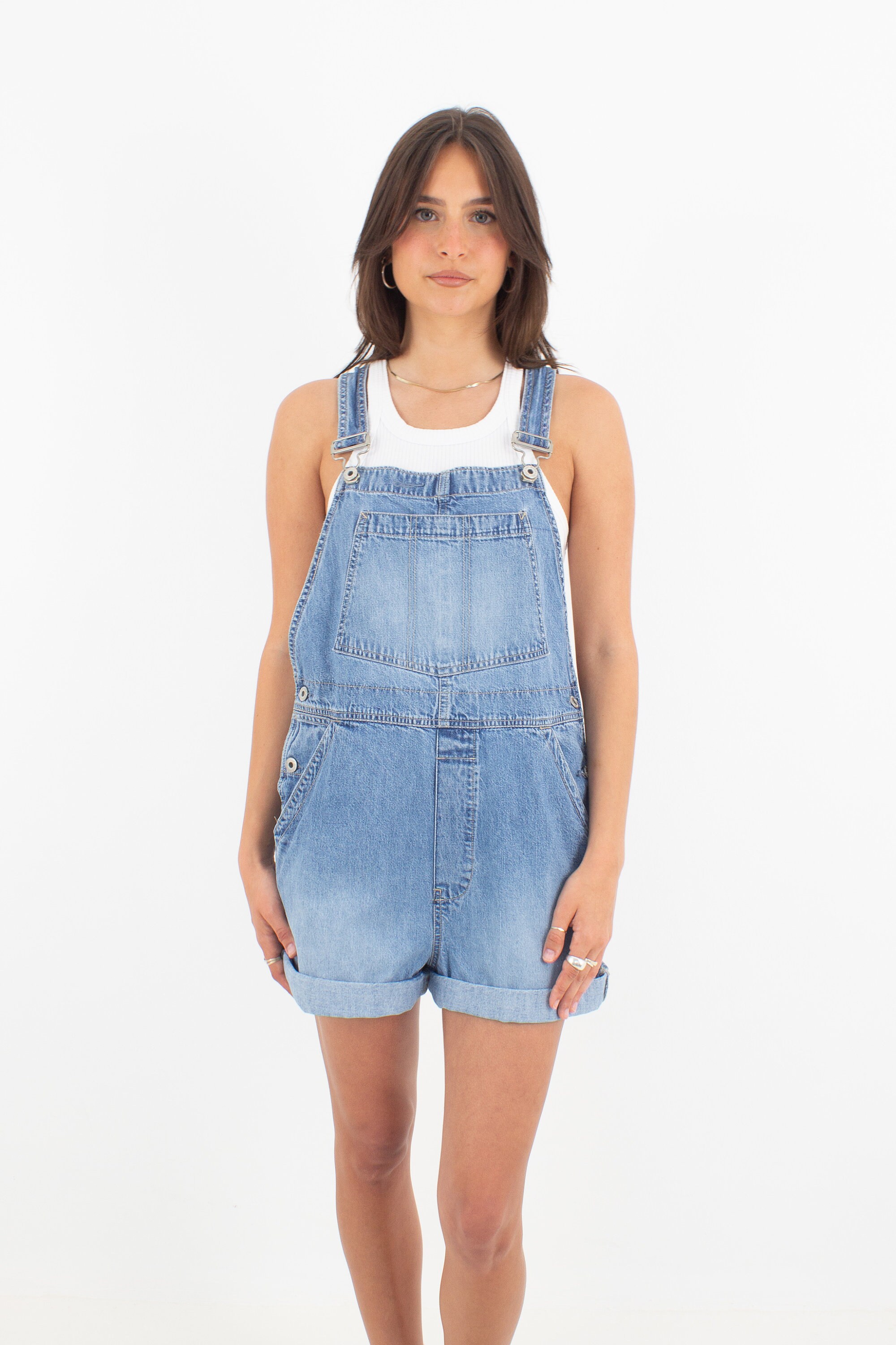 Damen Jeans-Latzhose Kurz - Oversize Stretch Sommer Overall