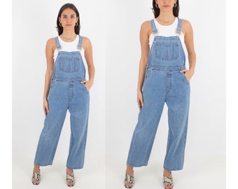 90s 1990s Light Blue Long Denim Overalls | Unisex Mens Ladies Womens Girls | Trouser Pant Overalls Dungarees (#3) - 3 Sizes XS, M & L