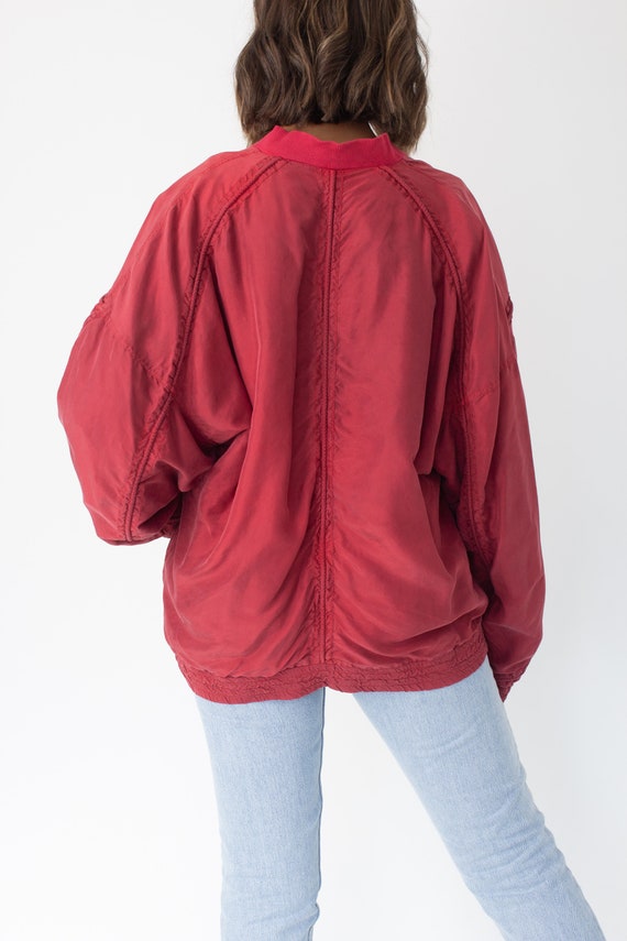 Red Pure Silk Bomber Jacket Unisex Womens Mens - … - image 4