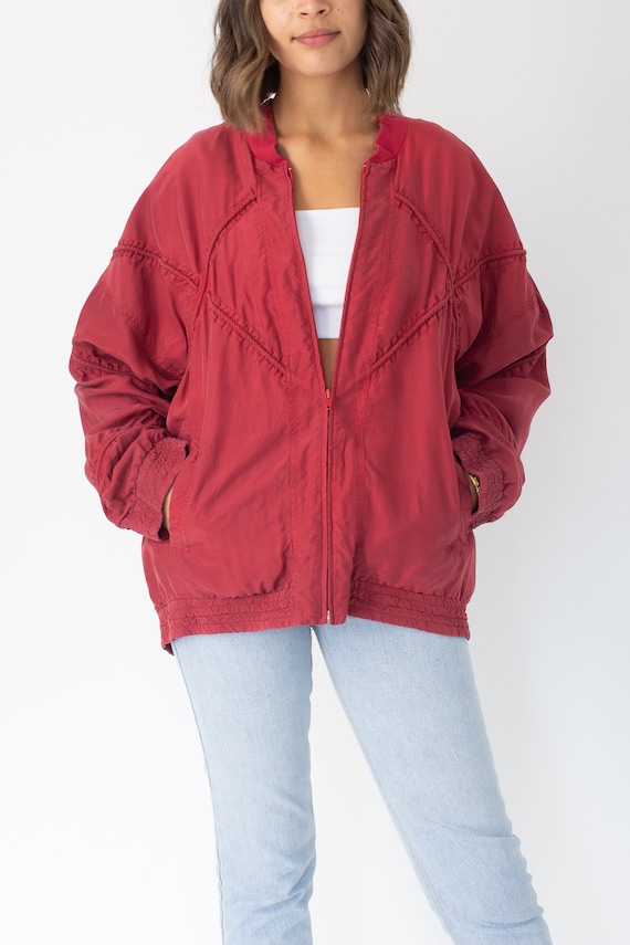 Red Pure Silk Bomber Jacket Unisex Womens Mens - … - image 2
