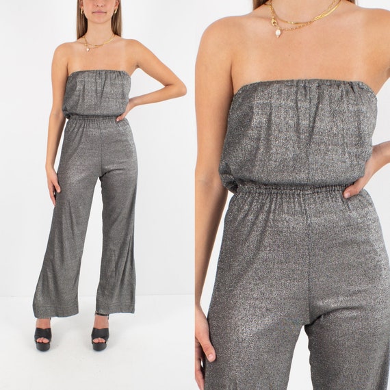70s 1970s Metallic Silver Lurex Jumpsuit | 70s Fla