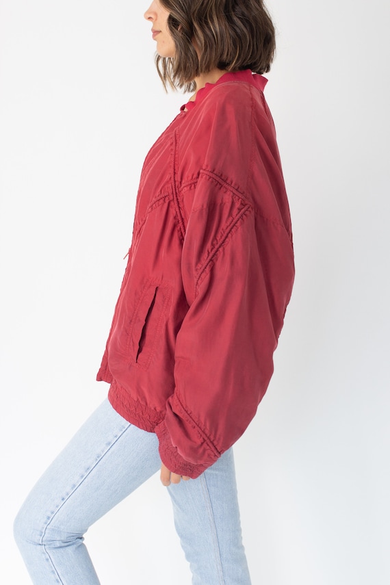Red Pure Silk Bomber Jacket Unisex Womens Mens - … - image 3