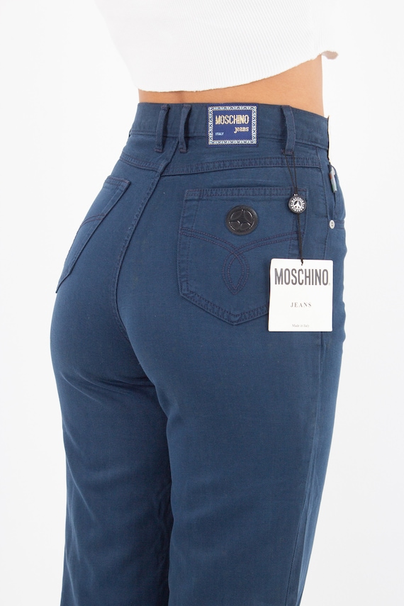 90s 1990s MOSCHINO Navy Blue Denim Jeans | High W… - image 9
