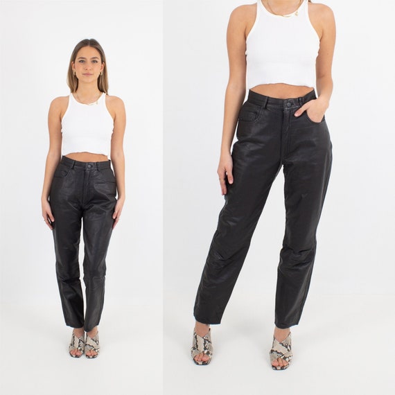 Black Leather Pants | High Waist Rise Leather Tro… - image 1