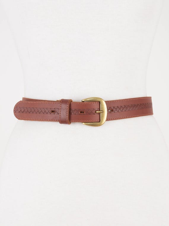 90s 1990s Brown Leather Belt | Womens High Waist Boho Minimalist