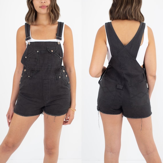 black denim overalls shorts