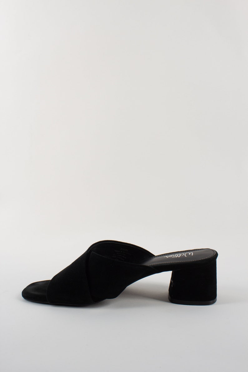 Vintage 90s Black Suede Leather Mules Kitten Heel Sandals Slip | Etsy