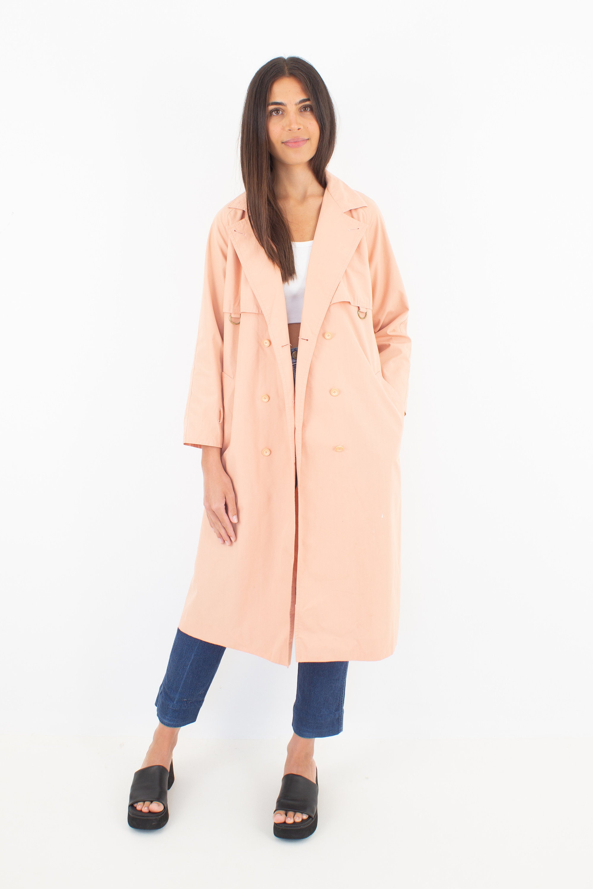ジャケット・アウター Double Cloth Peach Trench Coat #size1 70s 1970s PINK PEACH Trench Coat Jacket | Double Breasted