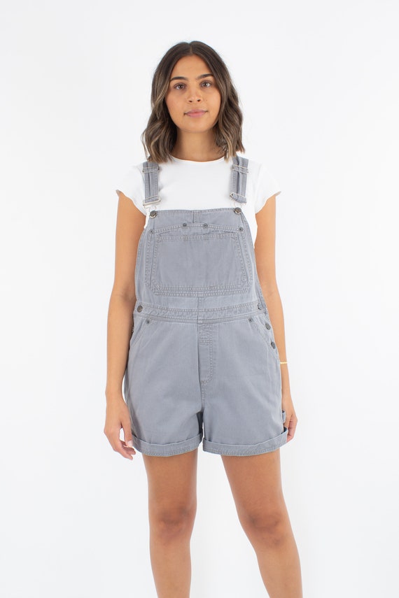 90s 1990s Grey Denim Cotton Overalls Dungarees | … - image 4