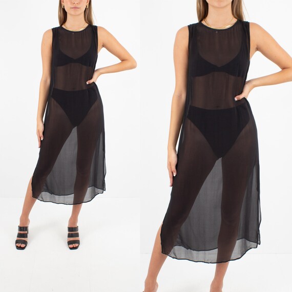 Sheer Black Silk Chiffon Midi Dress | Pure Silk Dr