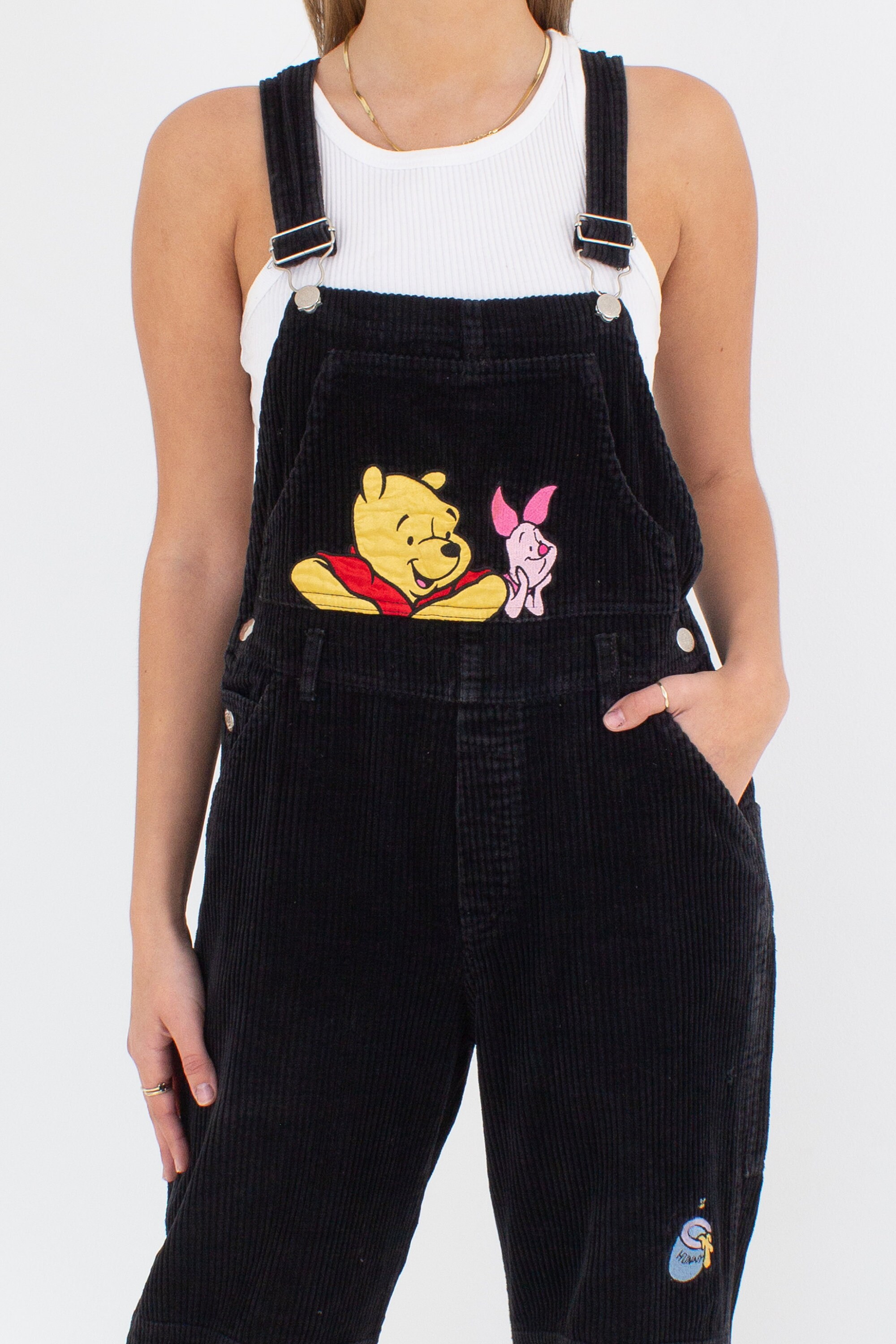 90s 1990s Winnie The Pooh Long Black Cord Corduroy Overalls Etsy