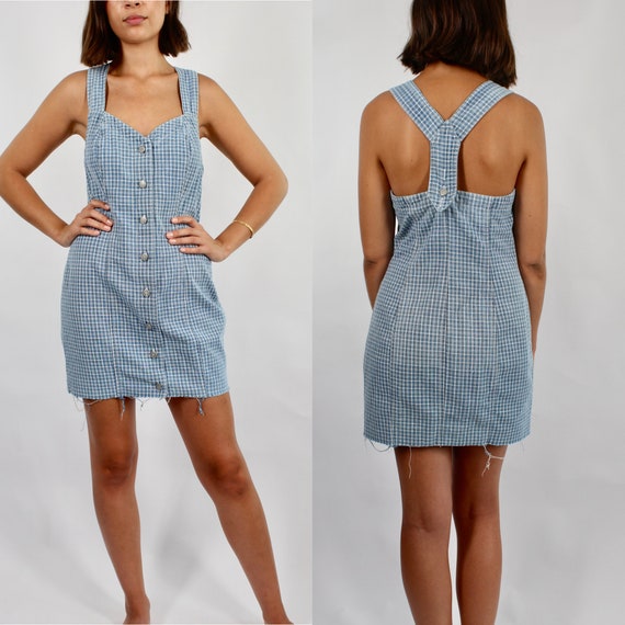 Vintage Denim Dress // Blue & White Check Denim Dr