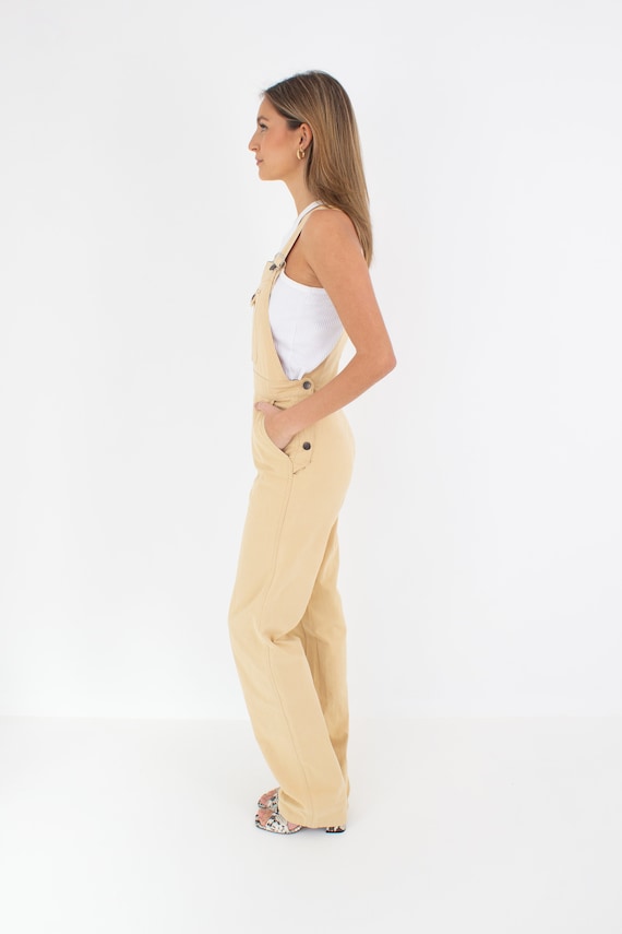 70s 1970s Mustard Long Denim Cotton Overalls Jump… - image 5