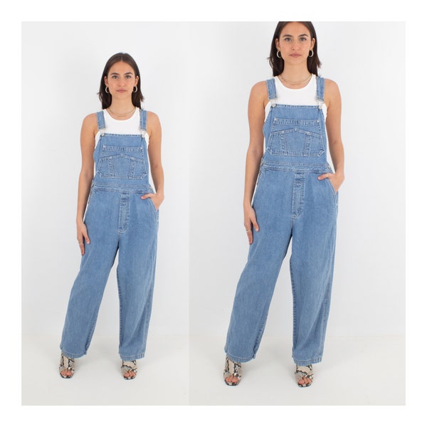 90s 1990s Mid Medium Blue Long Denim Overalls | Unisex Mens Ladies Womens Girls | Trouser Pant Dungarees (#11) - 4 Sizes XS, S, M & L