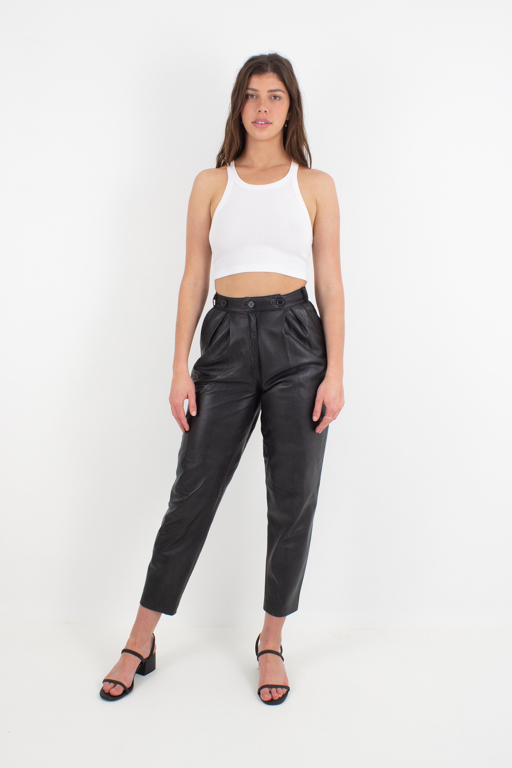 80s/90s Black Leather Pants Trousers 