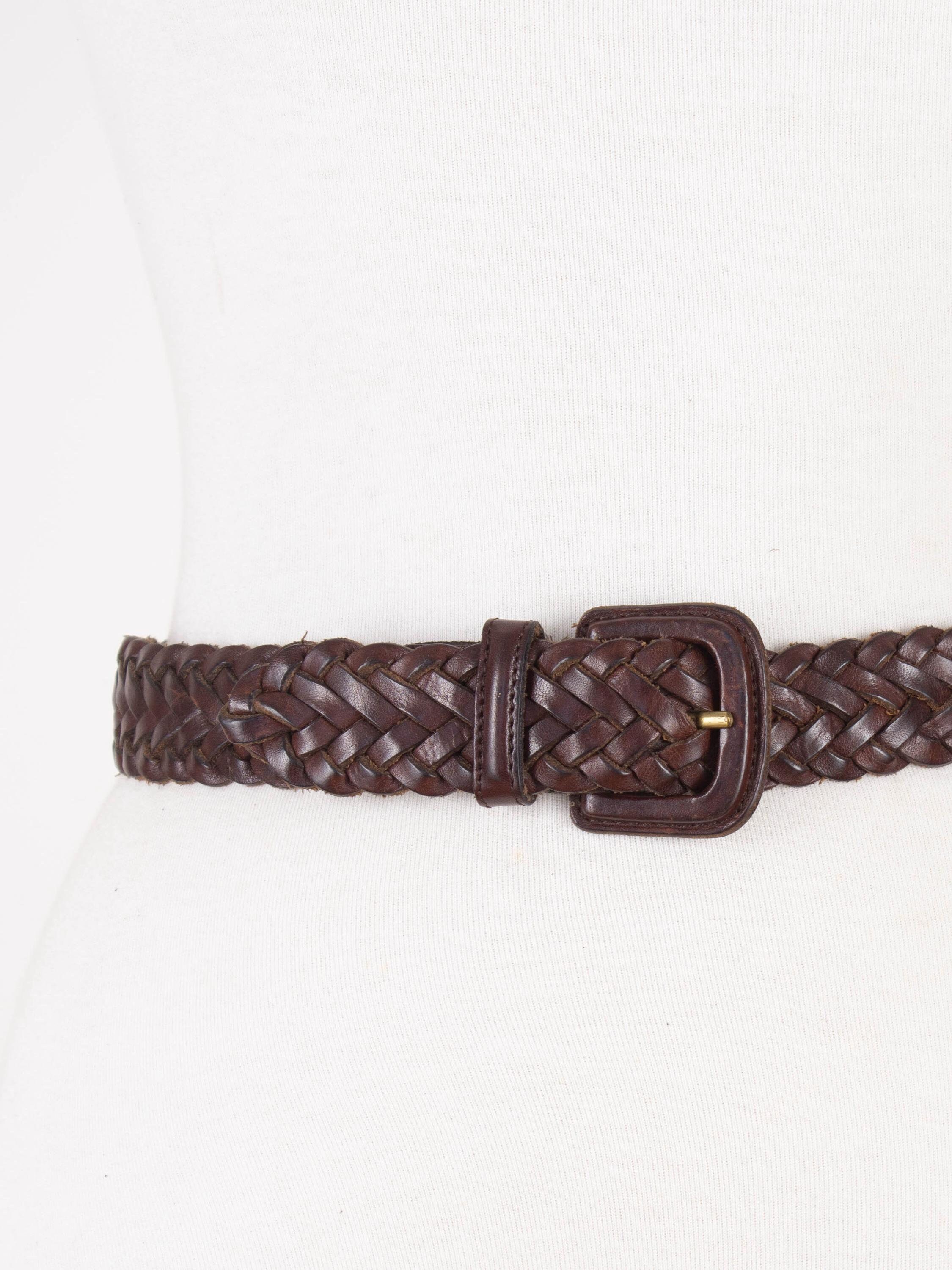 Ceinture à Nouer En Cuir Daim Tressé Marron - Style Bohème Hippie - Franges - Taille M/L