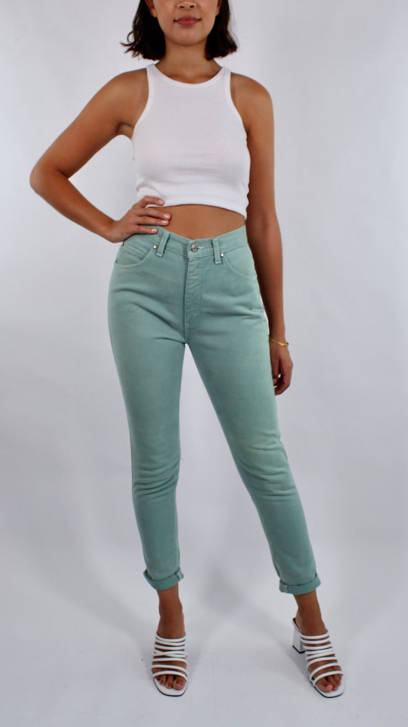 Vintage 80s 90s Mint Green Levis High Waist Cotton Jeans Size S AU/UK 8 US 4 image 2