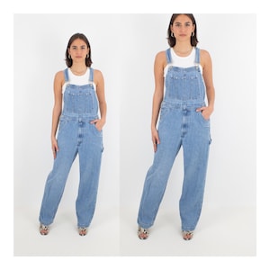90s 1990s Mid Medium Blue Long Denim Overalls | Unisex Mens Ladies Womens Girls | Trouser Pant Overalls Dungarees (#4) - Size XS