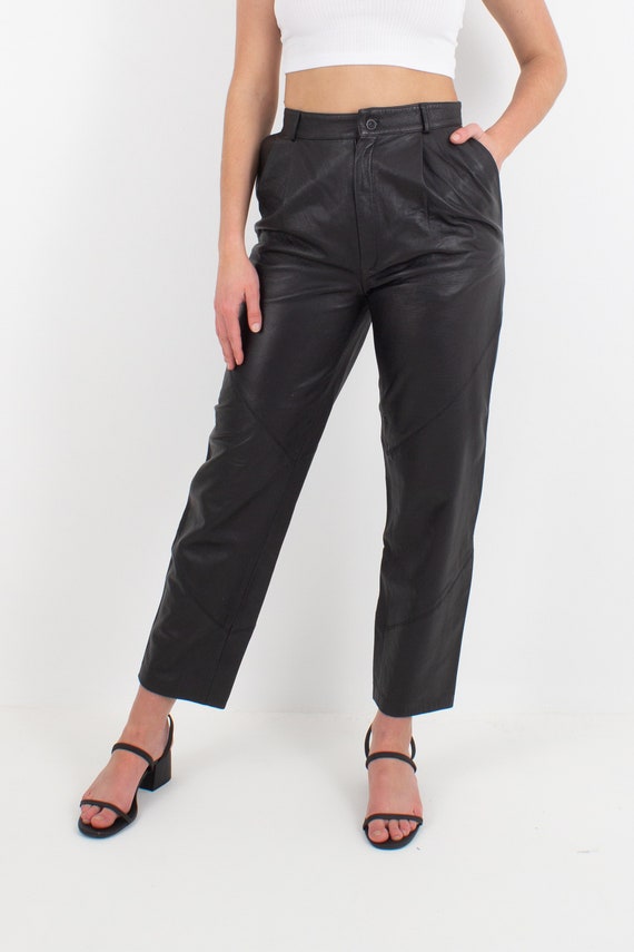 80s/90s Black Leather Pants Trousers | Womens Ladies … - Gem