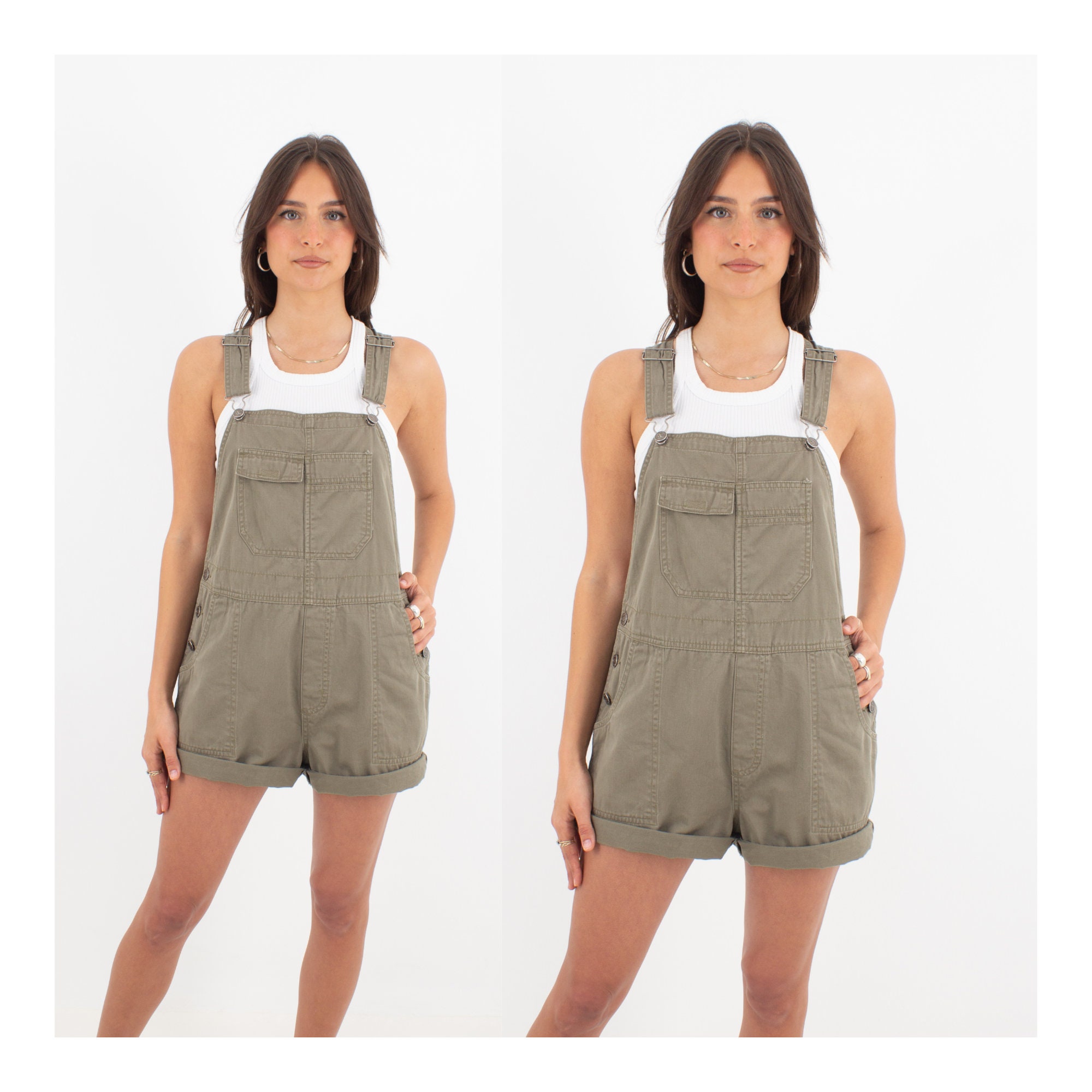 Khaki cheap overall shorts