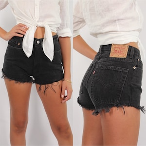 Vintage 90s Black Levis High Waist Cut Off Denim Shorts | 11 Sizes | 23” 24" 25" 26" 27" 28" 29" 30" 31" 32" 33"