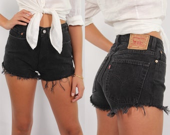 Vintage 90s Black Levis High Waist Cut Off Denim Shorts | 11 Sizes | 23” 24" 25" 26" 27" 28" 29" 30" 31" 32" 33"