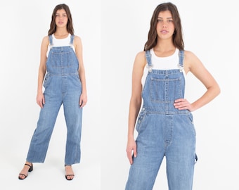 90s 1990s Mid Blue Long Denim Trouser Pant Overalls | Unisex Mens Ladies Womens Girls Overalls Dungarees (#1MID) - 4 Sizes XS, S, M & L