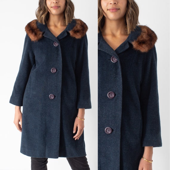 1950s/1960s Green Wool Jacket Coat with Fur Trim -