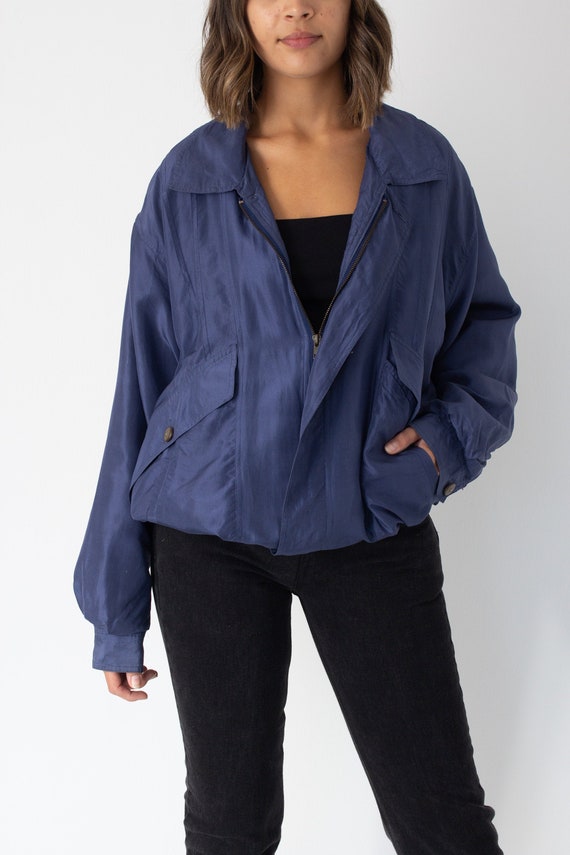 Blue Silk Bomber Jacket - Unisex Womens Mens - Fre