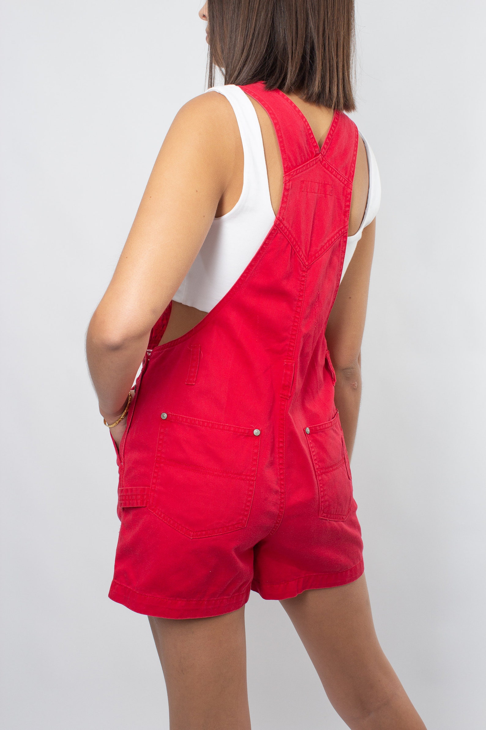 90s 1990s Red Denim Short Overalls Cotton Overalls Womens Etsy