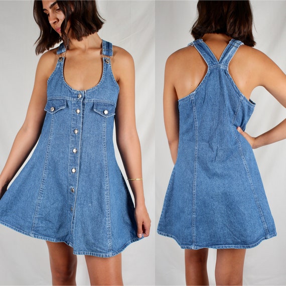 Vintage Denim Dress // Vintage Denim Overall Dress